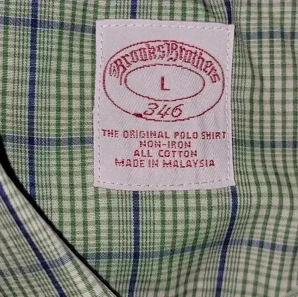 Brook Brothers 346 Shirt Mens Large Green Non-Iron Button Down Short Sleeve - Picture 5 of 5